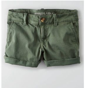 American Eagle Olive Green Midi Stretch Shorts