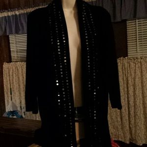Black Sequin Lined Open Cardigan 1x