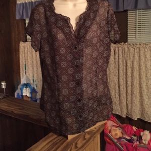 Covington Semi-Sheer Blouse Brown & Blue 10P