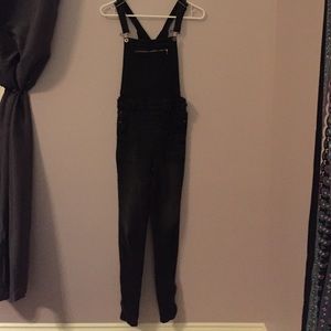 black denim overalls