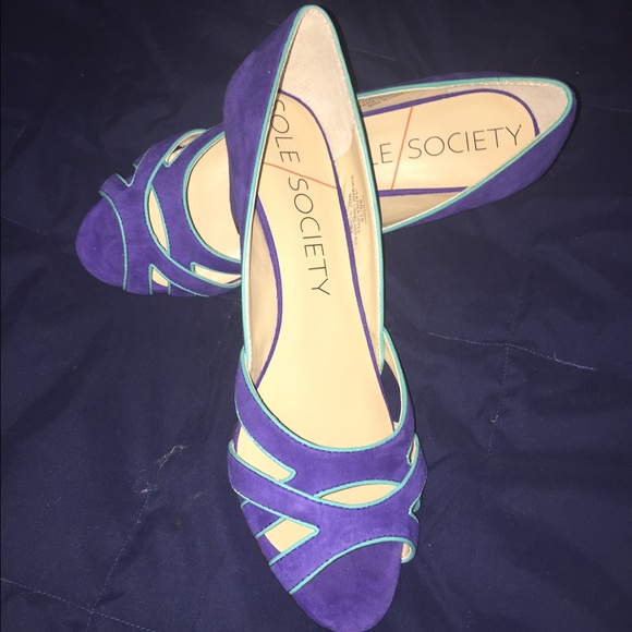 Colbolt blue peep toe wedges never been worn!