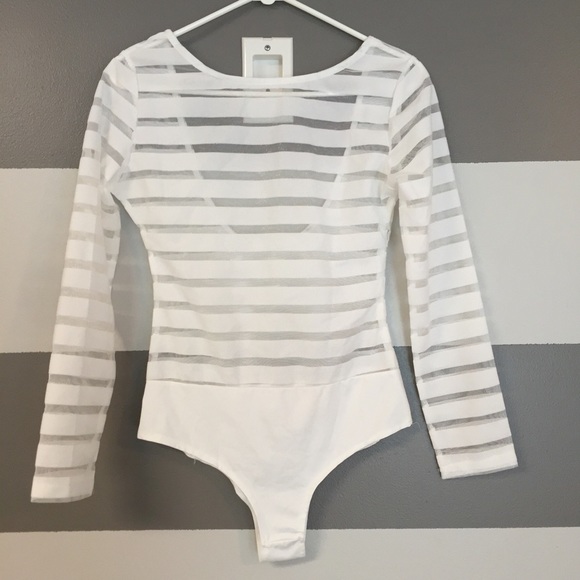 LAST DAY AVAILABLE🎈WHITE striped mesh bodysuit - Picture 3 of 4
