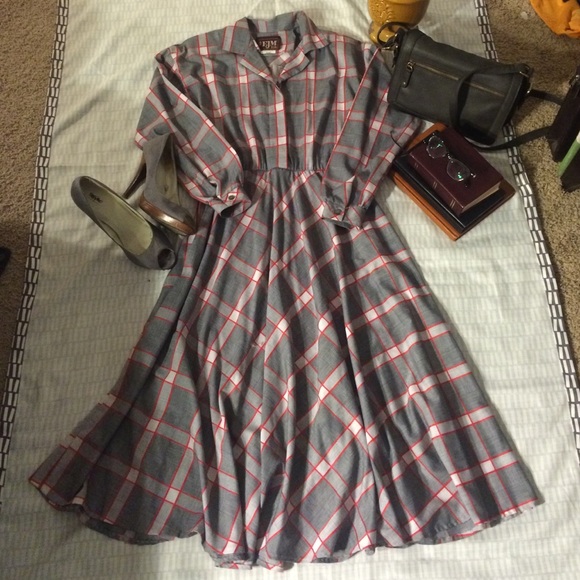 Vintage Dresses & Skirts - Vintage A-line Longsleeve Midi Dress with Pocket