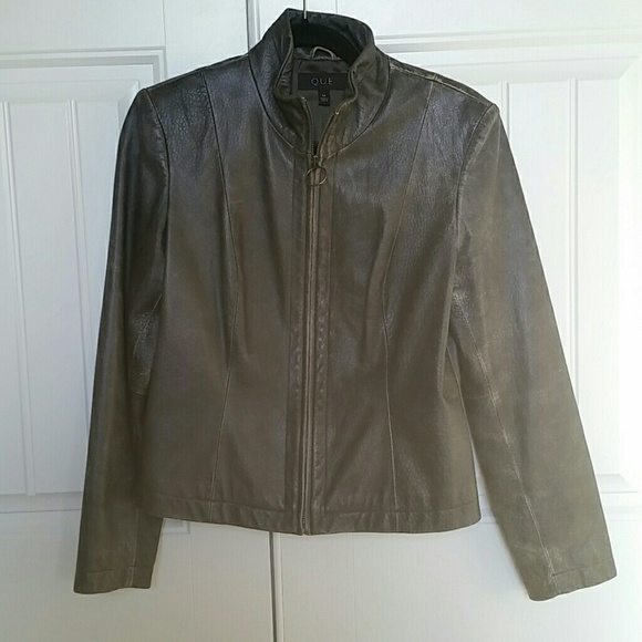 Destressed Gray Q.U.E Leather Jacket