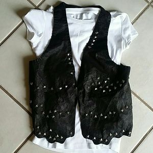 Bebe 100% leather vest with metal studs