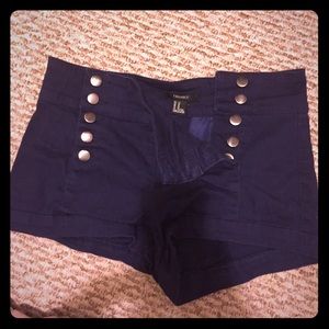 High waisted navy button up shorts