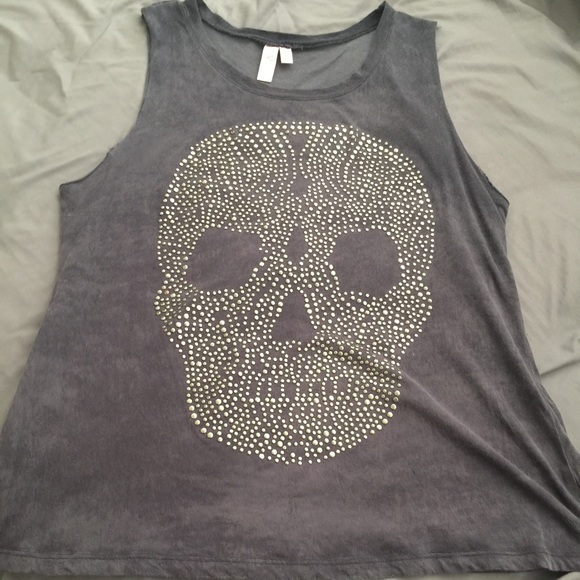 Sleeveless studded skull tank