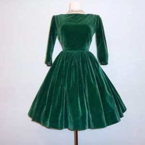 Vintage 1950s Green Velvet Dress