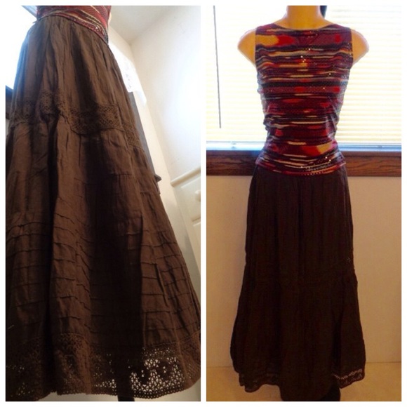 Chocolate Brown Boho Gypsy Maxi Skirt Size S NWT