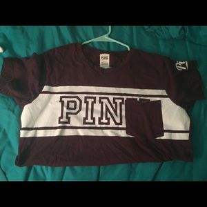 VS Pink maroon campus tee