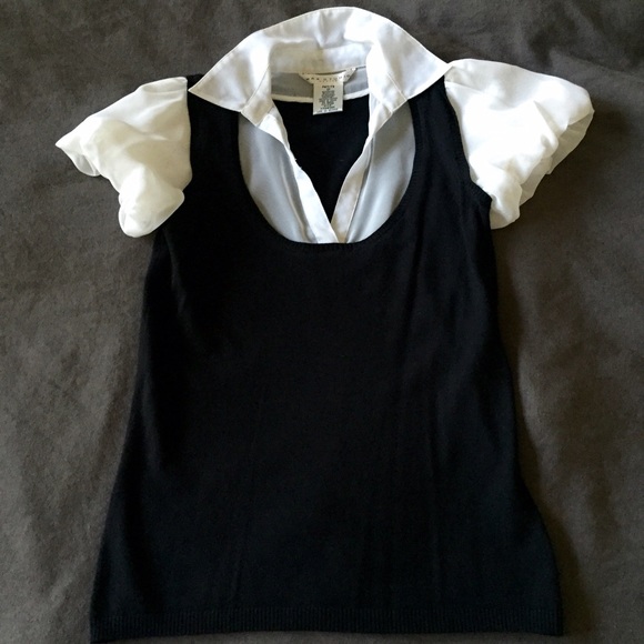 MaxStudio Sheer Collared & Sleeved Knit Top