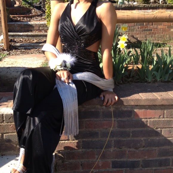 Black Open Back Prom dress