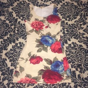 Forever 21 Beige Dress with Red and Blue Flowers