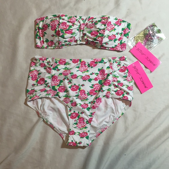 Betsey Johnson Floral Strapless High Waist Bikini