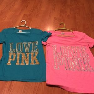Two vs pink v-neck shirts