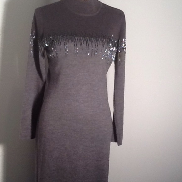 Stunning ombre grey embellished sweater dress. - Picture 2 of 3