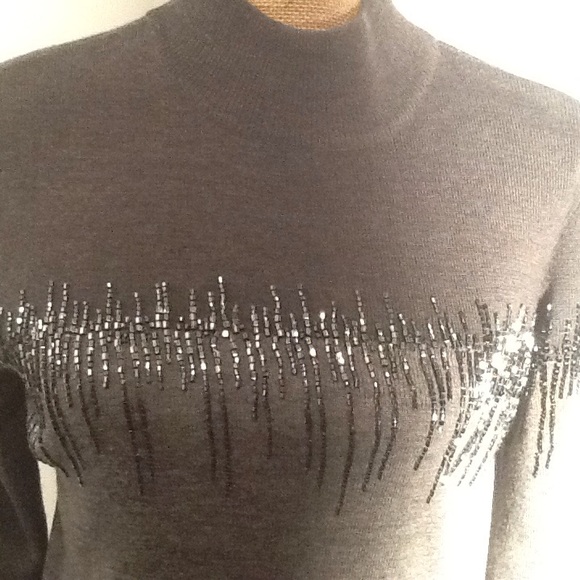 Stunning ombre grey embellished sweater dress. - Picture 3 of 3