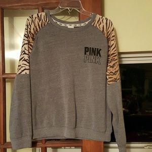 Grey tiger striped PINK pullover.