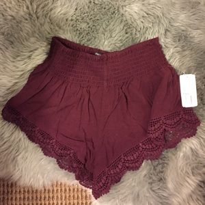 Maroon lace shorts