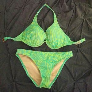 Neon green animal print bikini swimsuit