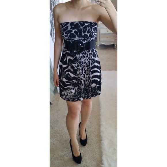 Grey Leopard Cheetah Slinky Skater Bubble Dress M