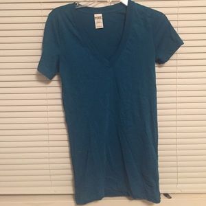 Teal cotton/polyester v neck