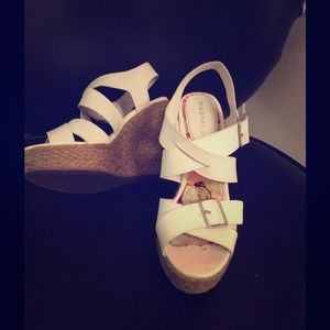 White strappy wedge sandals