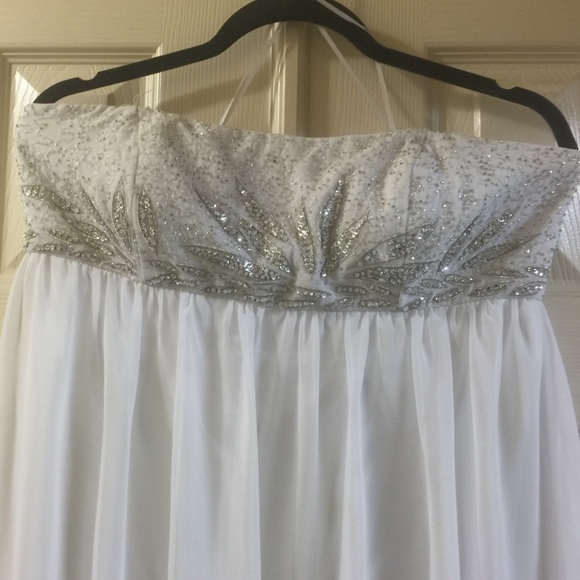 White beaded floor length chiffon prom dress - Picture 2 of 4