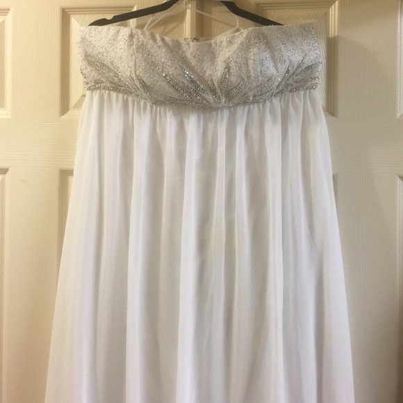 White beaded floor length chiffon prom dress - Picture 3 of 4