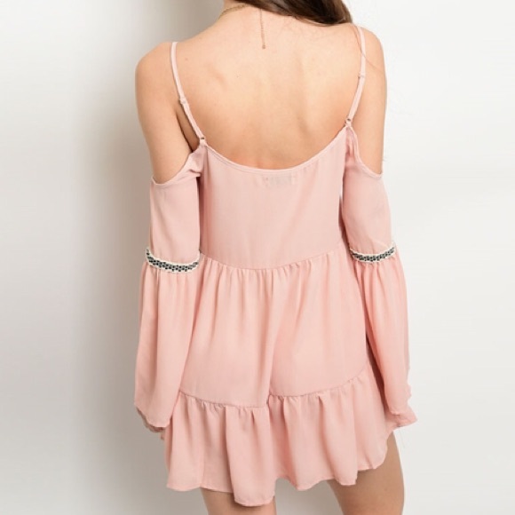 🎈LAST ONE🎈Pink Boho Layer Cold Shoulder Dress - Picture 2 of 3