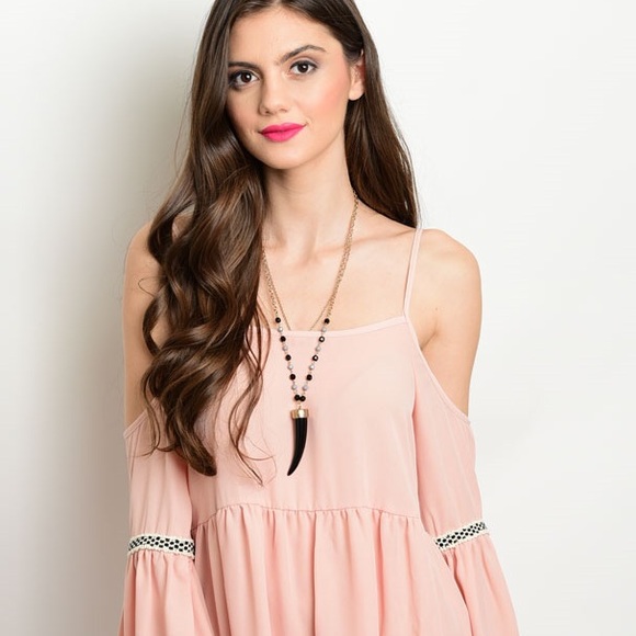 🎈LAST ONE🎈Pink Boho Layer Cold Shoulder Dress - Picture 3 of 3