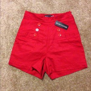 Red high waisted shorts