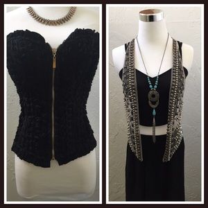 Black Rosette Bustier and Studded Statement Vest
