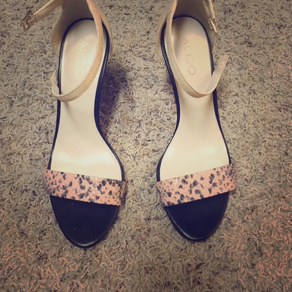 Aldo: cream, black, peach kitten heal w straps