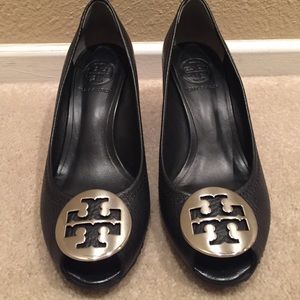 SOLD Tory Burch Sally Tumbled Leather Wedge Pumps