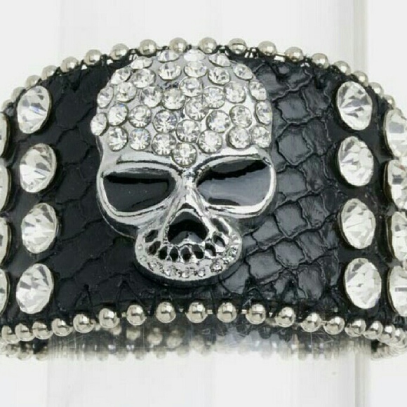 Genuine Leather Skull Bling Bracelet
