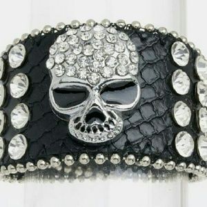 Genuine Leather Skull Bling Bracelet
