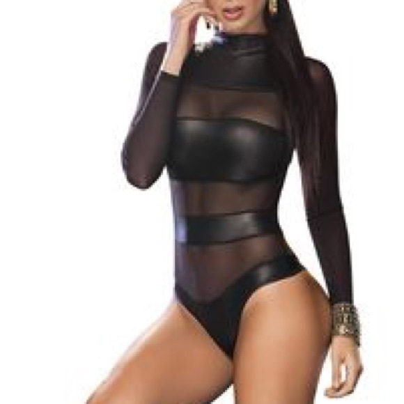 Faux leather and mesh cross body suit