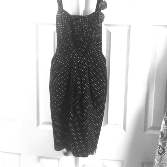 Retro black and white dress with red flowers