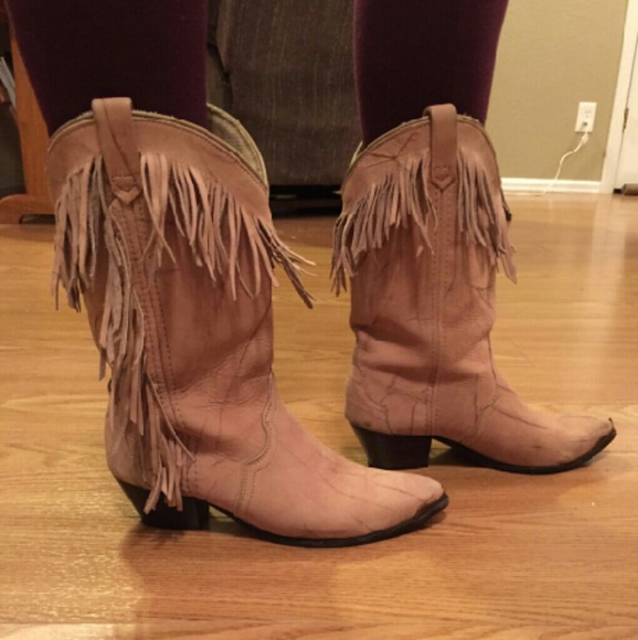 Beige fringed cowboy boots - Picture 1 of 3