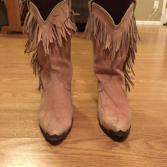 Beige fringed cowboy boots - Picture 3 of 3