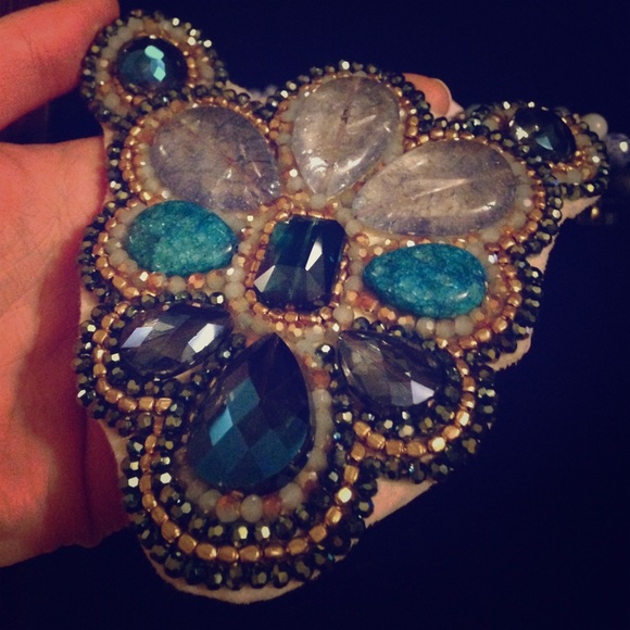 Cristal neckless blue/turquoisewith leather