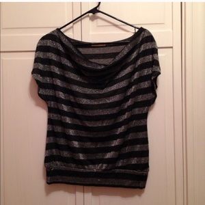 NWOT Black & silver slouch front design top