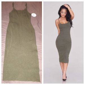 Olive green midi cami dress