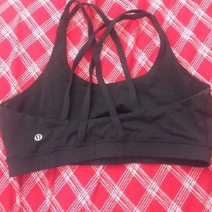 Black strappy Lululemon sports bra