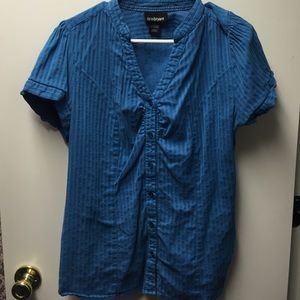 Blue button down top