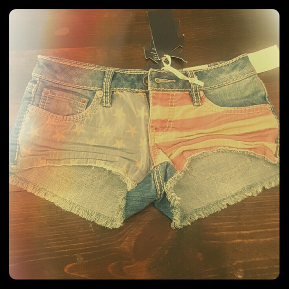 American flag denim shorts