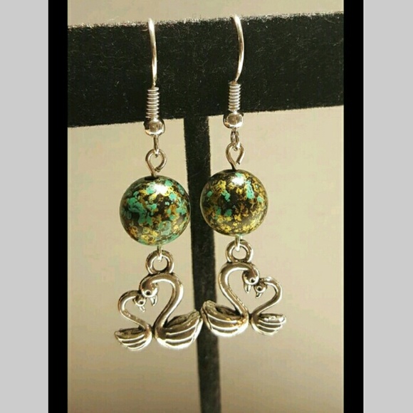Mother Daughter Swan Green Earrings