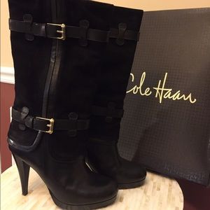 Cole Haan black suede and leather boot