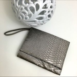 Neiman Marcus Silver snake skin clutch